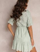moni&co Rochie Verde Brodată Mini cu elastic în talie cu volane Rakki