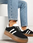 mulanka Adidași Negre pe Platformă Embosată Decorate cu Curele Felainora