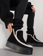 mulanka Ghete de zăpadă Negre pe Platformă Decorate cu Model Brodat Naretusa