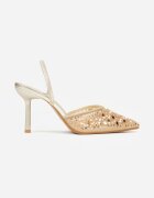 mulanka Pantofi cu toc aurii Slingback Decorați cu perle și paiete Irifera