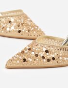 mulanka Pantofi cu toc aurii Slingback Decorați cu perle și paiete Irifera