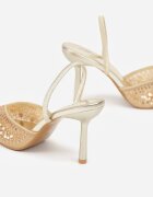 mulanka Pantofi cu toc aurii Slingback Decorați cu perle și paiete Irifera