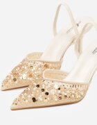 mulanka Pantofi cu toc bej Slingback Decorați cu perle și paiete Irifera