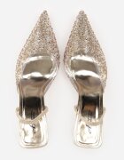 mulanka Pantofi stiletto Aurii cu Călcâi Descoperit și Vârf Transparent cu Zirconii Kalinata