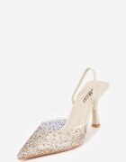 mulanka Pantofi stiletto Bej cu Călcâiul Descoperit și Vârf Transparent cu Zirconii Kalinata