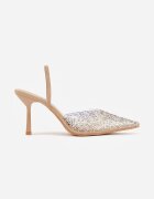 mulanka Pantofi stiletto Bej închis cu spatele deschis și vârf transparent cu zirconii Kalinata