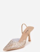 mulanka Pantofi stiletto Bej închis cu spatele deschis și vârf transparent cu zirconii Kalinata