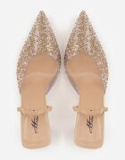 mulanka Pantofi stiletto Bej închis cu spatele deschis și vârf transparent cu zirconii Kalinata