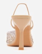 mulanka Pantofi stiletto Bej închis cu spatele deschis și vârf transparent cu zirconii Kalinata