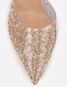 mulanka Pantofi stiletto Bej închis cu spatele deschis și vârf transparent cu zirconii Kalinata