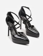 mulanka Pantofi stiletto negri cu platformă și barete încrucișate Ferinela
