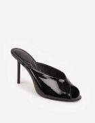 mulanka Papuci Negre Peep Toe cu toc stiletto lăcuit Sharvyra