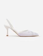 mulanka Sandale Albe cu toc stiletto decorate cu model brodat și mărgele Sametis
