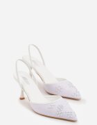 mulanka Sandale Albe cu toc stiletto decorate cu model brodat și mărgele Sametis