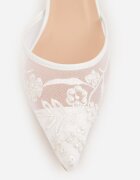 mulanka Sandale Albe Transparente cu toc cui decorate cu dantelă Thetune