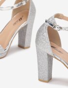 mulanka Sandale Argintii pe Toc Gros Decorate cu Sclipici Aldohr