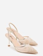 mulanka Sandale Aurii Transparente cu toc stiletto decorate cu dantelă Thetune