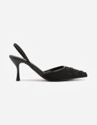 mulanka Sandale Negre cu toc stiletto decorate cu model brodat și mărgele Sametis