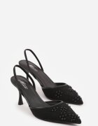 mulanka Sandale Negre cu toc stiletto decorate cu model brodat și mărgele Sametis