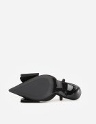 mulanka Sandale Negre Satimate cu Toc Cui Slingback decorate cu fundă Daemoris
