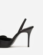 mulanka Sandale Negre Satimate cu Toc Cui Slingback decorate cu fundă Daemoris