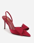 mulanka Sandale Vișinii de satin cu toc stiletto Slingback decorate cu fundă Daemoris