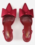 mulanka Sandale Vișinii de satin cu toc stiletto Slingback decorate cu fundă Daemoris