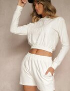 my red lips Set Alb din Bumbac în Stil Sportiv Bluză cu glugă și Pantaloni scurți Izurea