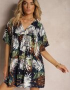 n.every day Rochie Alb-Bleumarin cu croi evazat cu volan și decolteu triunghiular Tiamaya