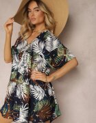 n.every day Rochie Alb-Bleumarin cu croi evazat cu volan și decolteu triunghiular Tiamaya