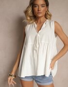 new collection Bluză Albă din Viscoză cu Bască Legată la Decolteu Davienne