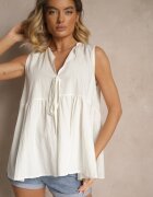 new collection Bluză Albă din Viscoză cu Bască Legată la Decolteu Davienne