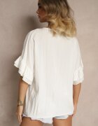new collection Bluză Albă din Viscoză cu croială liliac decorată cu volane Ranova