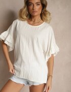 new collection Bluză Albă din Viscoză cu croială liliac decorată cu volane Ranova