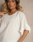 new collection Bluză Albă din Viscoză cu croială liliac decorată cu volane Ranova