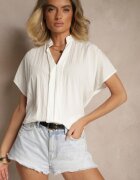 new collection Bluză Albă Oversize din Viscoză cu croială tip liliac cu Decolteu în V Davithiel