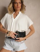 new collection Bluză Albă Oversize din Viscoză cu croială tip liliac cu Decolteu în V Davithiel