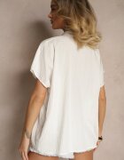 new collection Bluză Albă Oversize din Viscoză cu croială tip liliac cu Decolteu în V Davithiel