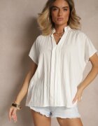 new collection Bluză Albă Oversize din Viscoză cu croială tip liliac cu Decolteu în V Davithiel