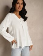 new collection Bluză Albă Trapez cu Decolteu în V și Mâneci Rulate