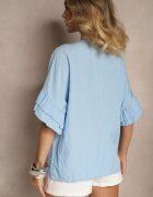 new collection Bluză Albastră deschisă din Viscoză cu croi liliac Decorată cu Volane Ranova