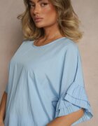 new collection Bluză Albastră deschisă din Viscoză cu croi liliac Decorată cu Volane Ranova