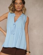 new collection Bluză Albastru deschis din viscoză cu baskincă legată la decolteu Davienne