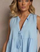 new collection Bluză Albastru deschis din viscoză cu baskincă legată la decolteu Davienne