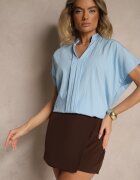 new collection Bluză Albastru deschis Supradimensionată din Viscoză cu Mâneci tip Liliac cu Decolteu în V Davithiel
