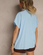 new collection Bluză Albastru deschis Supradimensionată din Viscoză cu Mâneci tip Liliac cu Decolteu în V Davithiel