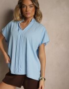 new collection Bluză Albastru deschis Supradimensionată din Viscoză cu Mâneci tip Liliac cu Decolteu în V Davithiel