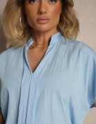 new collection Bluză Albastru deschis Supradimensionată din Viscoză cu Mâneci tip Liliac cu Decolteu în V Davithiel