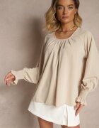 new collection Bluză Bej Decorată cu încrețituri Emirana