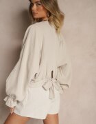 new collection Bluză Bej Din bumbac Croială liliac Cu legătură